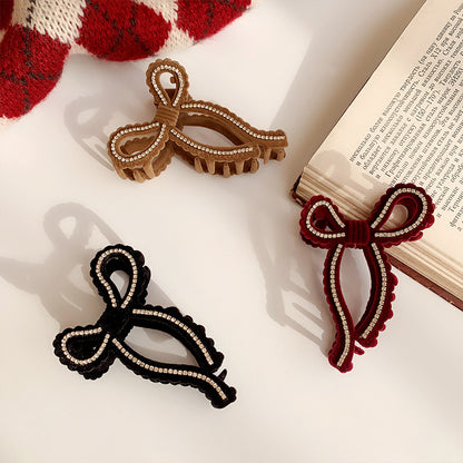 Rhinestone Velvet Bow Hair Claw Clip view 3