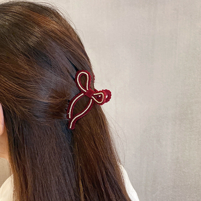 Rhinestone Velvet Bow Hair Claw Clip view 4