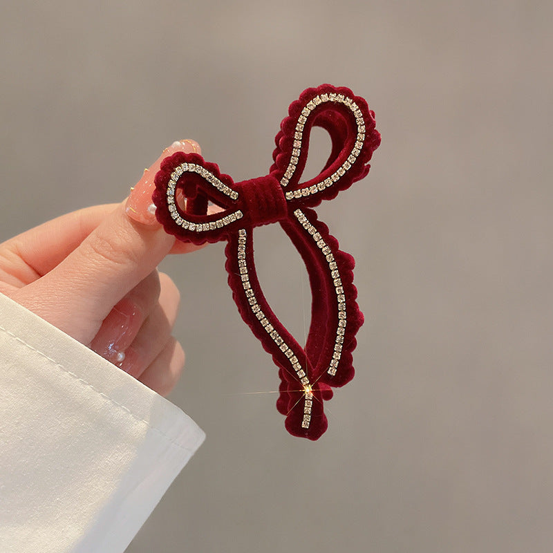 Rhinestone Velvet Bow Hair Claw Clip view 6