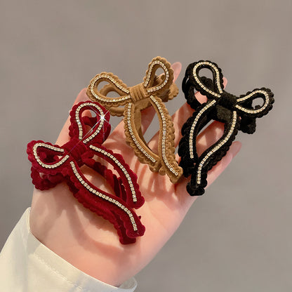 Rhinestone Velvet Bow Hair Claw Clip