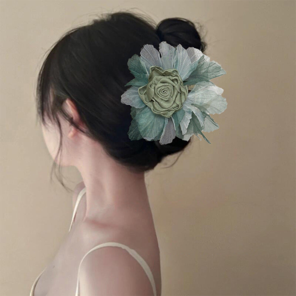 Rose Organza Flower Hair Claw Clip view 2