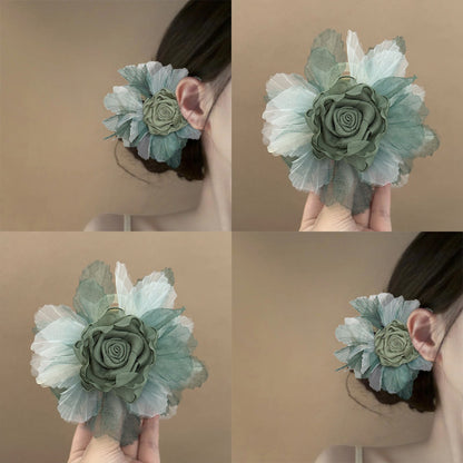 Rose Organza Flower Hair Claw Clip