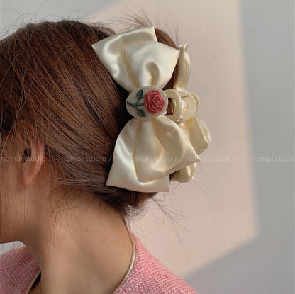 Rose Satin Bow Hair Claw Clip view 2