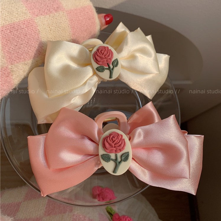 Rose Satin Bow Hair Claw Clip view 3