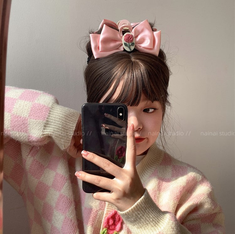 Rose Satin Bow Hair Claw Clip view 4