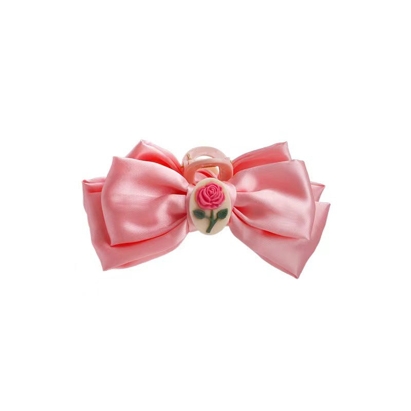 Rose Satin Bow Hair Claw Clip view 5