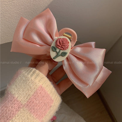 Rose Satin Bow Hair Claw Clip view 6