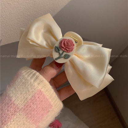 Rose Satin Bow Hair Claw Clip view 7