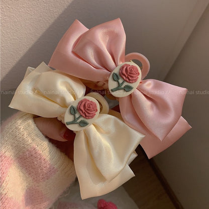 Rose Satin Bow Hair Claw Clip
