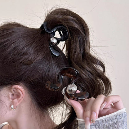 Silver Pearl Hair Claw Clip