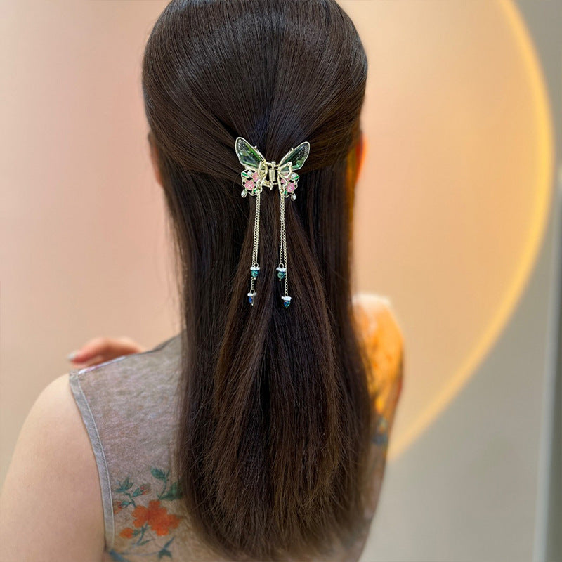 Transparent Butterfly Bow Tassel Claw Clip view 3