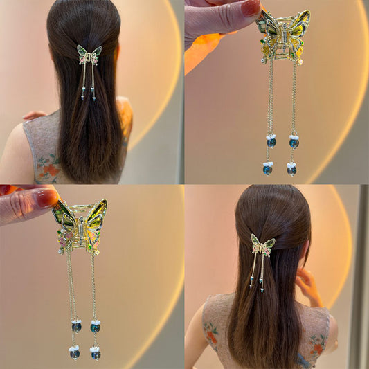 Transparent Butterfly Bow Tassel Claw Clip