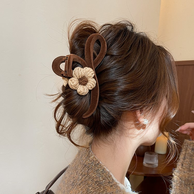 Velvet Bow Flower Hair Claw Clip view 3