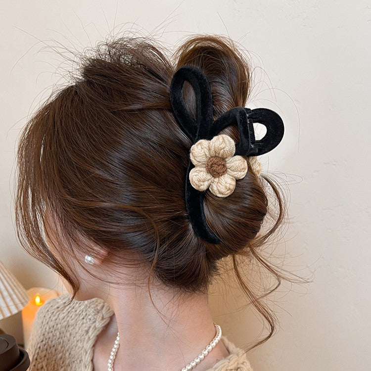 Velvet Bow Flower Hair Claw Clip view 4
