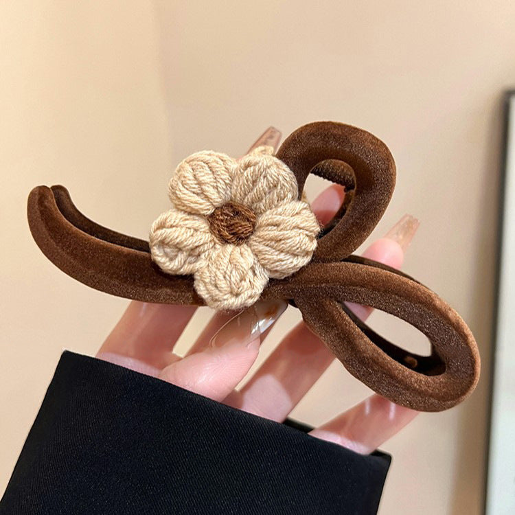 Velvet Bow Flower Hair Claw Clip view 7