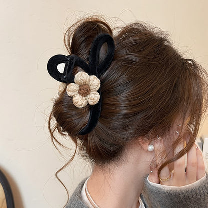 Velvet Bow Flower Hair Claw Clip