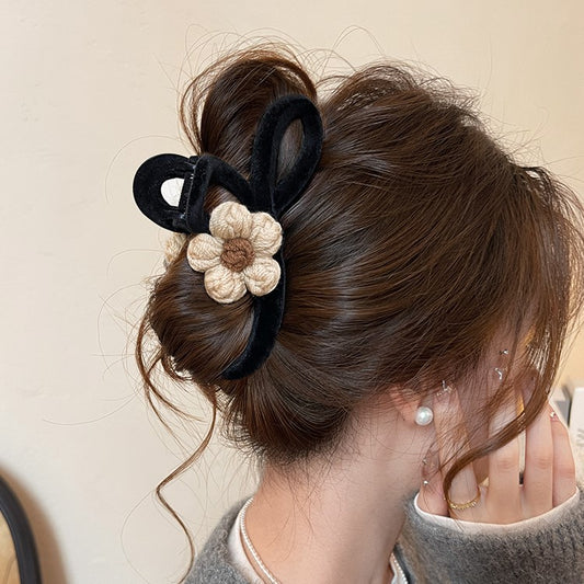Velvet Bow Flower Hair Claw Clip