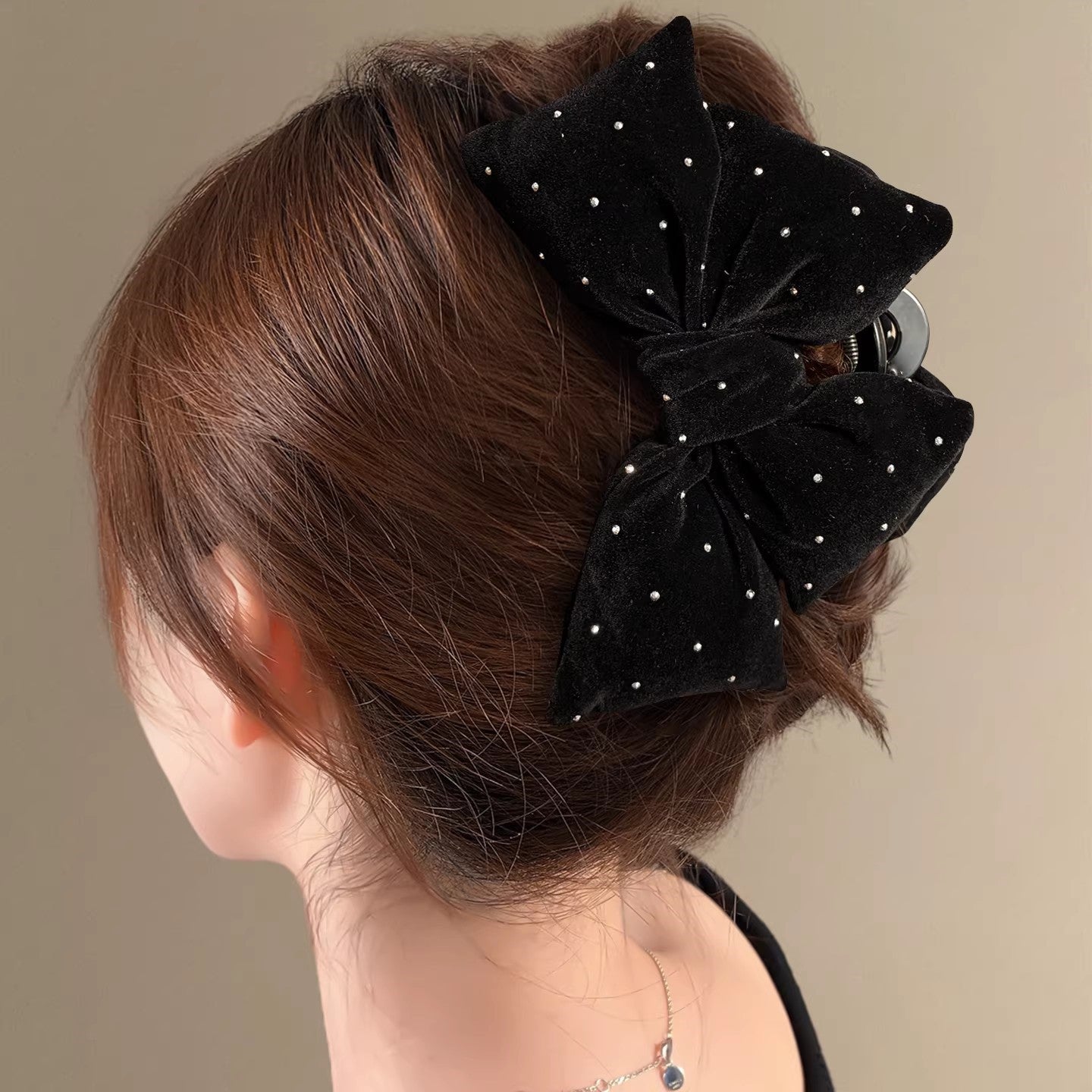 Velvet Rhinestone Bow Hair Claw Clip view 3