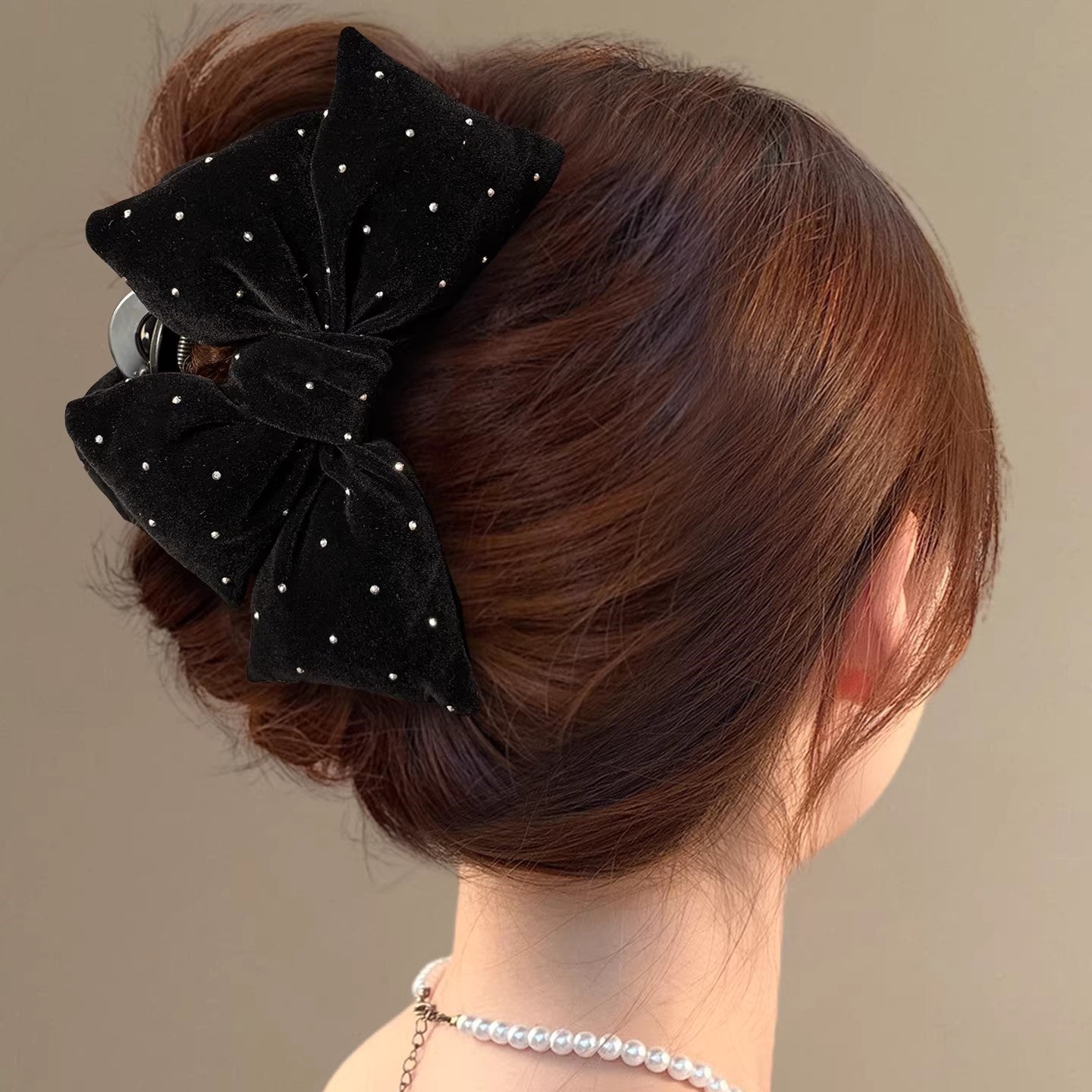 Velvet Rhinestone Bow Hair Claw Clip view 4