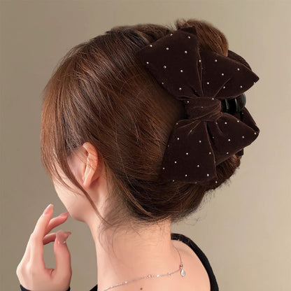 Velvet Rhinestone Bow Hair Claw Clip
