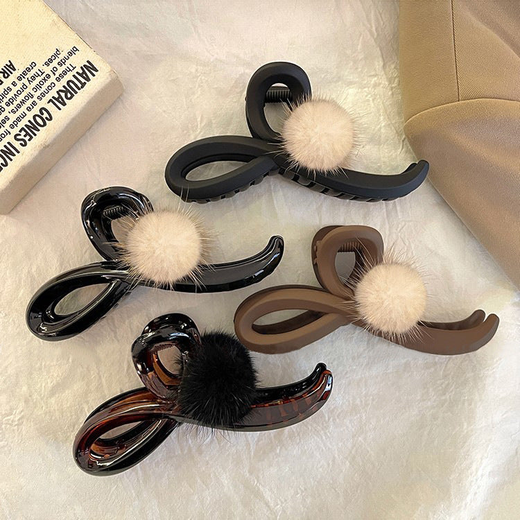 Warm Pom Pom Hair Claw Clip view 2