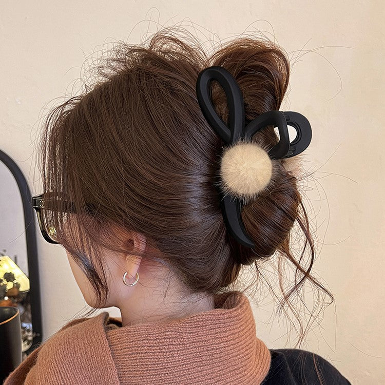 Warm Pom Pom Hair Claw Clip view 3